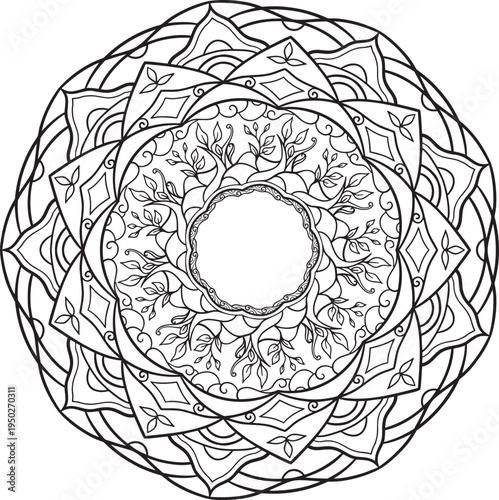 Star shaped floral mandala ornaments and geometric flower blossoms for tattoo design