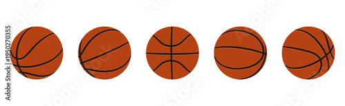 Flat vector illustration set of basketball balls in different line variations. Sport equipment icons with orange balls and black lines isolated on white background. Minimal basketball design collectio