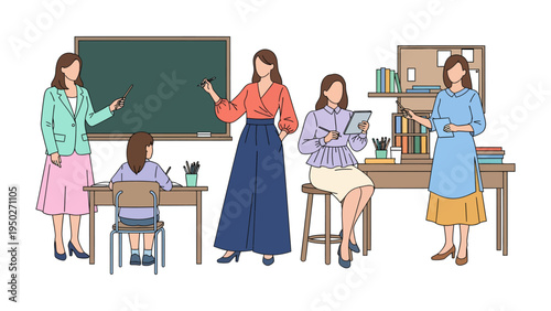 The Educator's Sanctuary: A collection of educators in a classroom setting, each exuding expertise, passion, and a commitment to nurturing minds, inspiring learning.