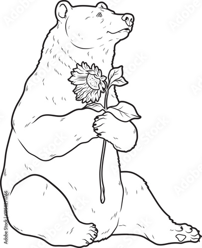 Bear Sunflower Animal Vector Graphic Art Illustration