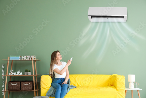 Young woman in room with op...