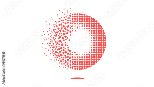 Abstract Red Circle Dissolving Into Particles on White Background