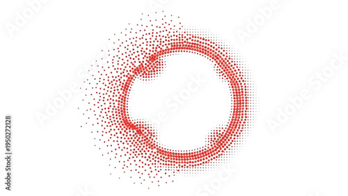 Abstract Red Ring Dissolving into Dots on White Background - Dynamic Motion Concept