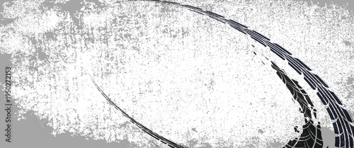 Tire track. Car, bike, motorcycle tyre mark with grunge effect isolated on white background. Wheel footprint on the road. Top view of rubber protector mark