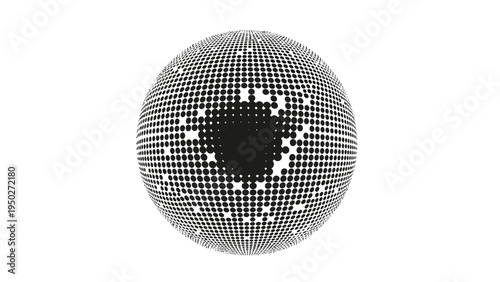 Abstract sphere made of dots, optical illusion, halftone effect, black and white
