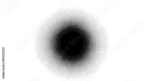 Abstract radial halftone pattern with dark center on white background