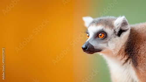 Neugieriger Lemur vor farbenfrohem Hintergrund in der Tierfotografie