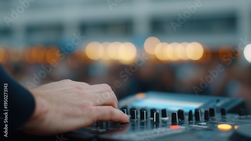 Dynamischer DJ-Auftritt in einem Berliner Club mit Mischpult und Laptop, auf dem die Musik-Playlist angezeigt wird