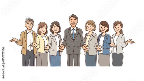 Warm Welcome: An illustration depicts a welcoming group of individuals, representing inclusivity and invitation in a simple design.