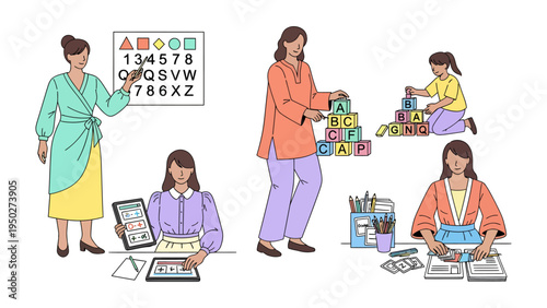 Educational Montage: An array of educational moments unfolds, showcasing a teacher's dedication to nurturing young minds through diverse learning activities.