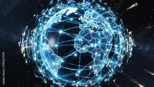Global network of interconnectedness, illuminating the earth with vibrant digital pathways