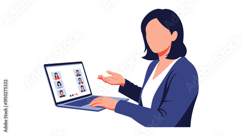 Virtual Dialogue: A modern illustration captures a person engaged in a video conference call, interacting with colleagues or friends through a laptop screen