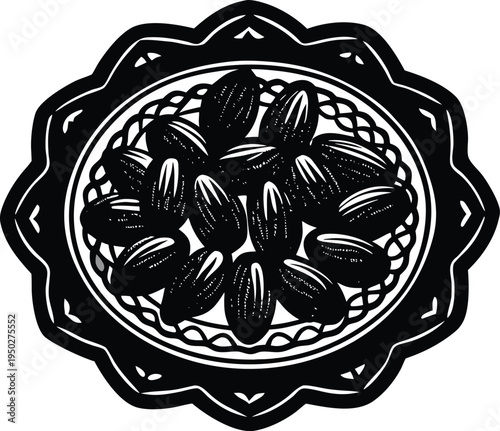 Vector illustration of black olives on a plate