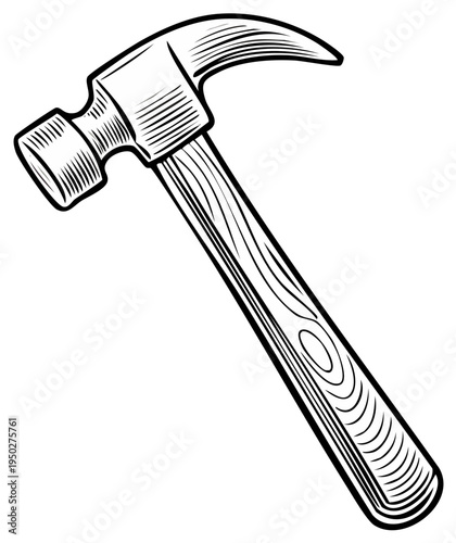 Detailed Illustration of a Hammer with Wood Grain Handle Tool Icon