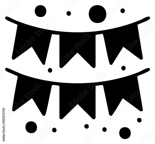 Simple black celebration pennant banners with confetti dots graphic illustration
