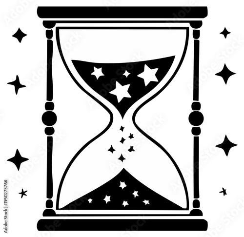 Magical celestial hourglass with stars flowing instead of sand symbolizing cosmic time and the universe