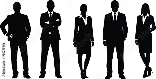 Business people silhouettes collection, professional men and women standing in formal suits, corporate team vector illustration isolated set