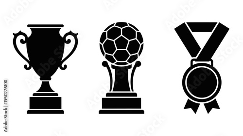 Sports Trophies and Medals Silhouette Icons