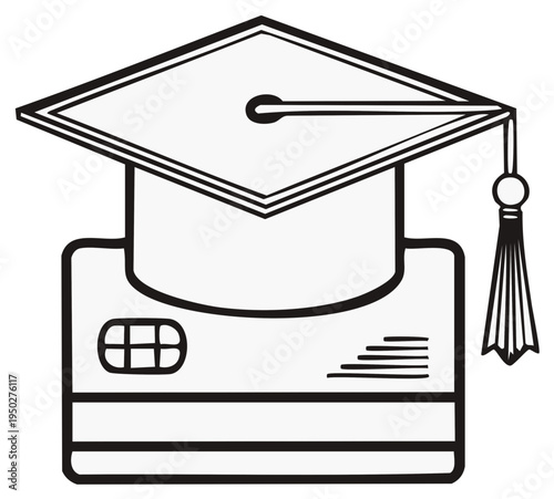 Conceptual illustration of a graduation cap placed on a credit card, symbolizing education finance
