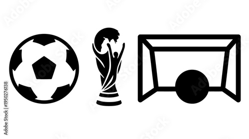 Soccer icons ball, trophy, and goal