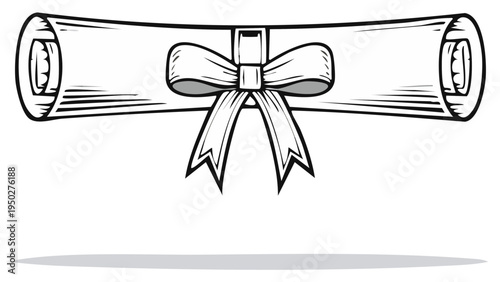 Hand Drawn Certificate Diploma Scroll with Ribbon Tie Sketch Graphic