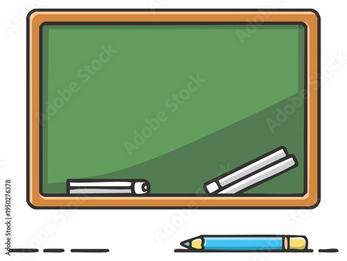 School Blackboard with Chalks and Pencil Drawing Art Illustration Education Concept