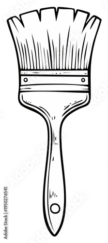 Black and white illustration of a wide paintbrush with a curved handle and a hole at the end