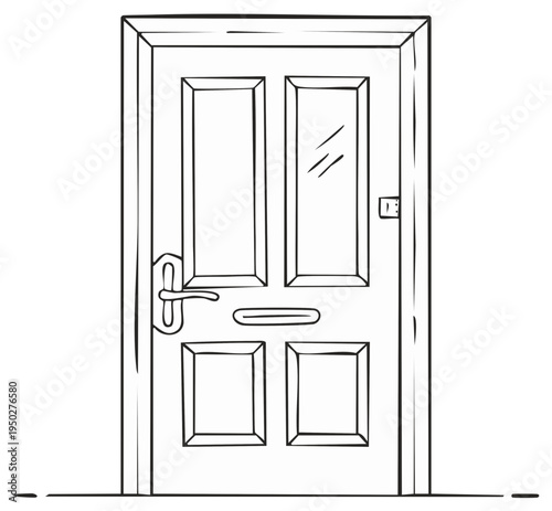 Hand Drawn Illustration of a Panel Door with a Letter Slot and Door Handle