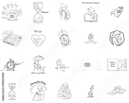 A collection of l line art vector icon celebrating the essence of motherhood theme