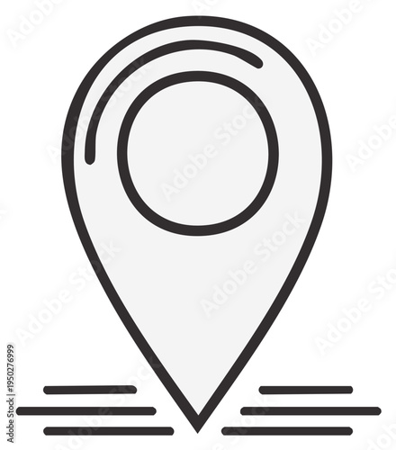 Stylized outline of a location pin with speed lines indicating movement or direction