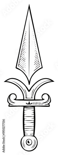 Ornate medieval dagger with a sharp blade in a hand drawn sketch style