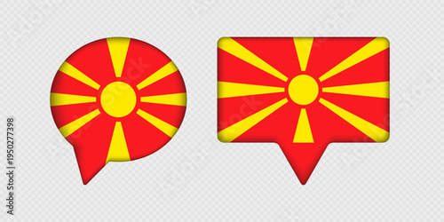 Flag of North Macedonia in speech bubble.