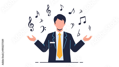 Musical Maestro: A composed man exudes artistry, with musical notes floating around, symbolizing creativity and the harmonious blend of melody and expression.