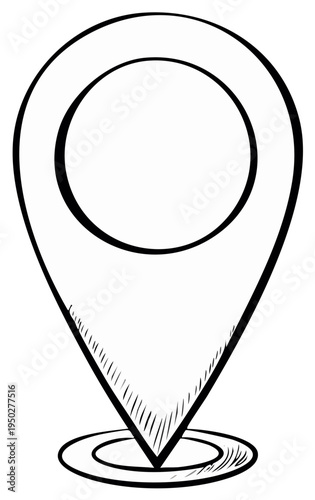 Hand Drawn Location Pin Icon with Sketchy Lines and Circles