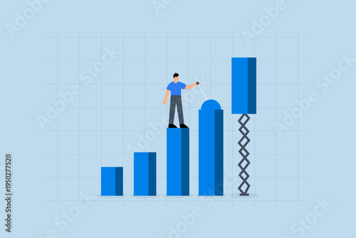 Growing business graph, Entrepreneur managing lever to adjust profit chart for growth