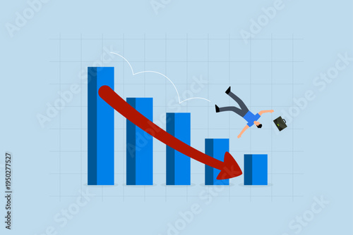 Stock market plunged falling down, Businessman investor falls to the ground after slipping on stock market grap