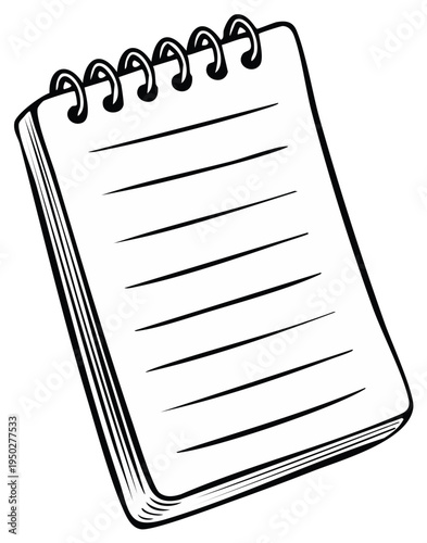 Hand drawn doodle of a blank spiral notebook with lined paper vector icon