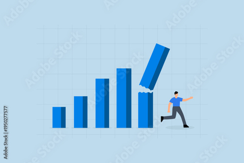 Economic recession from high inflation,  Businessmen investor is scared and fleeing due to the falling graph