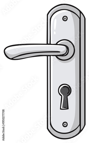 Metal lever door handle with lock and keyhole cartoon vector illustration