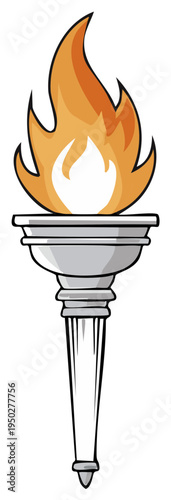 Stylized burning torch with classical design and flame icon on white