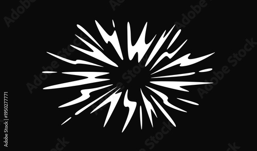 Abstract explosion effect. Comic book splash cartoon explosion. Decorative liquid lightning shapes on black background. Anime style. Vector illustration.