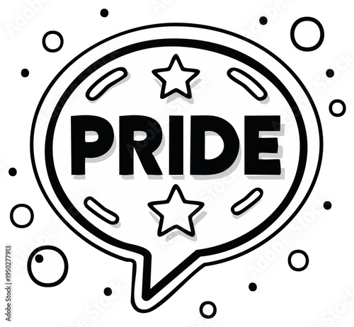 Celebrating Pride Message in Talk Bubble with Star Accents Symbolizing Community Support and Equality in Graphic Style