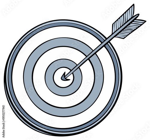 Arrow striking bullseye on a circular target board symbolizing accuracy precision and goal achievement