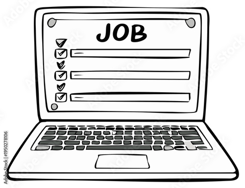 Digital job search checklist on computer screen, vector illustration depicting completed tasks and goals for a new career