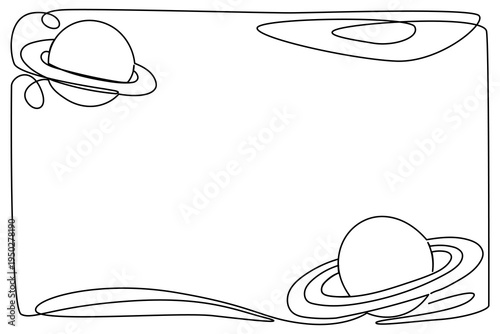 Line Art Abstract Planet Character. Funny Cute Child Room Artwork Symbol. Childish Outline Decorative Element. Birthday Greeting Card Simple Design. Astronomy School Lesson Icon	

