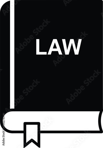 Black book icon with the word LAW in white letters and a bookmark legal justice
