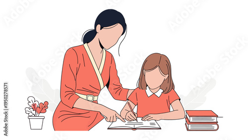 Parental Guidance: An illustration portrays a moment of focused learning between parent and child, with a nurturing touch and dedicated instruction. 