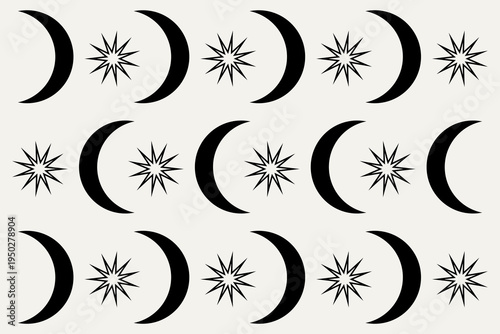 Abstract Graphic Poster Print. Minimalist Boho Spirituality Mystical Lunar Decoration Design. Monochrome Occult magic Symbol. Esoteric Aesthetic Contour Sign Card Element. Simple Form Silhouette Art