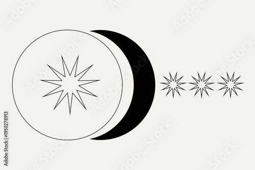 Abstract Graphic Poster Print. Minimalist Boho Spirituality Mystical Lunar Decoration Design. Monochrome Occult magic Symbol. Esoteric Aesthetic Contour Sign Card Element. Simple Form Silhouette Art