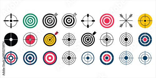 Collection of Target and Crosshair Icons in Various Colors and Styles symbol